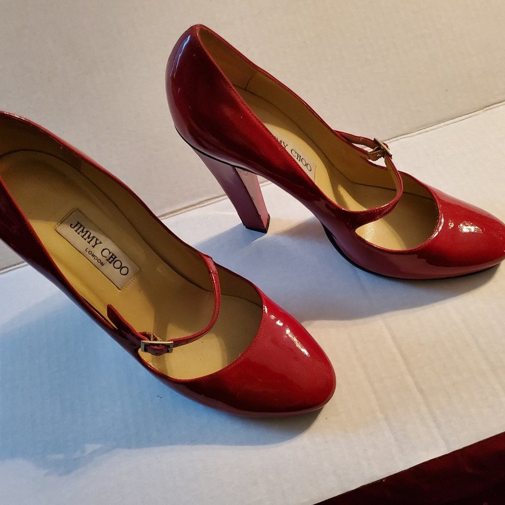Jimmy Choo Red Tee Strap Heels Size 8 (Eur 39)